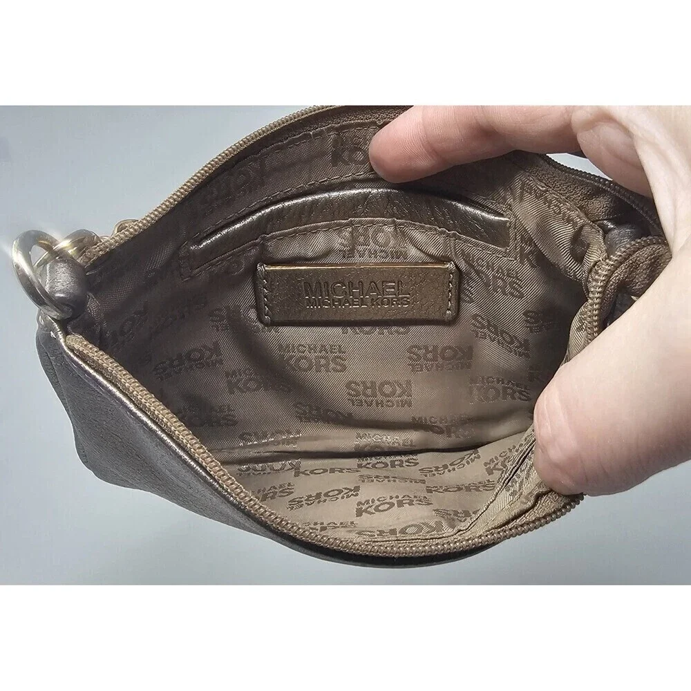 Michael Kors Fulton Gold Metallic Pebbled Leather Wristlet Shoulder Bag 7
